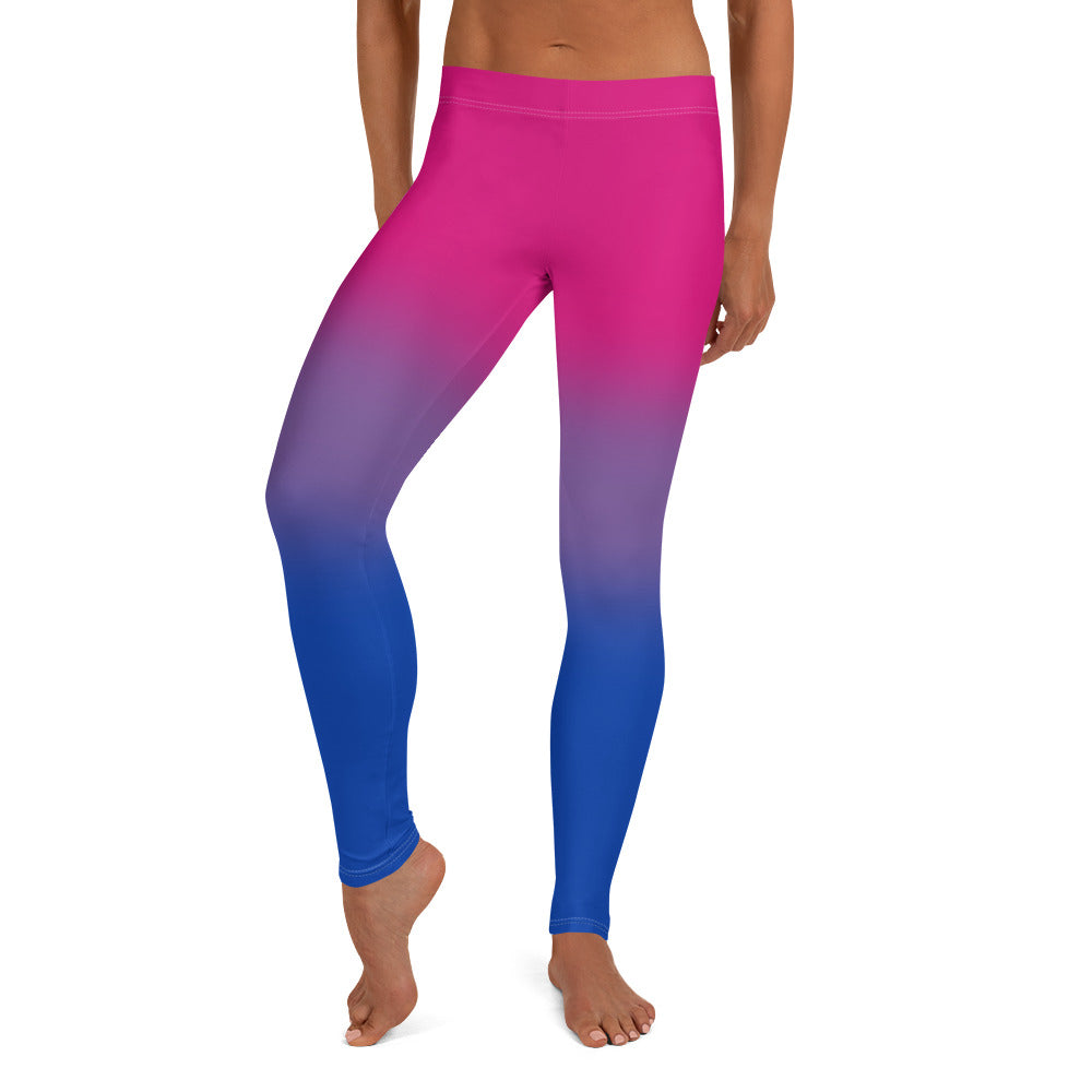 Bisexual Bi Pride Women's Leggings Yoga Pants in Ombre Bisexual all-over-print-leggings-white-front-64ca8c2bca3a0