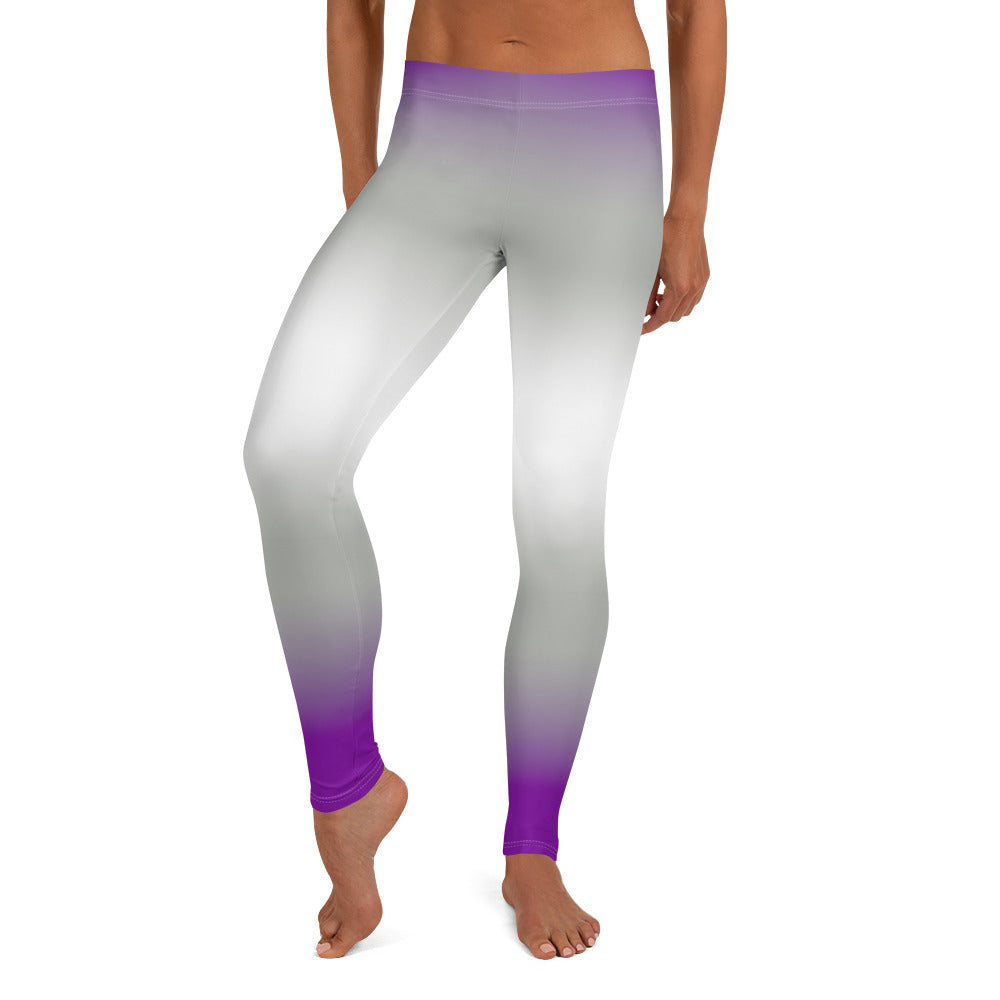 Greysexual Pride Women's Leggings Yoga Pants - Ombre Greysexual all-over-print-leggings-white-front-64cae4987d21b