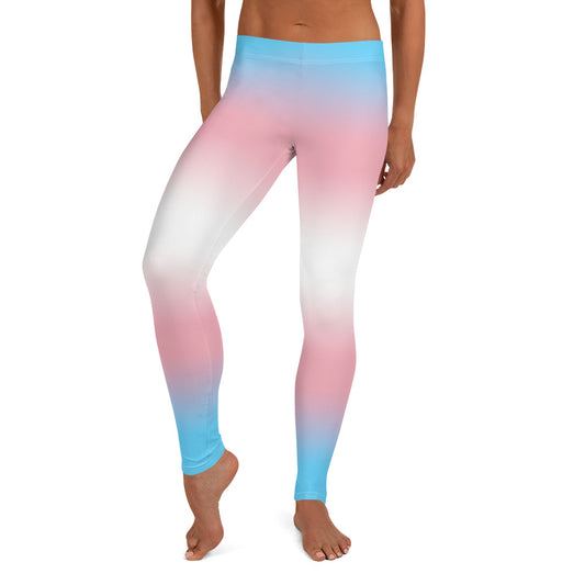 Transgender Trans Pride Women's Leggings Yoga Pants - Ombre Transgender all-over-print-leggings-white-front-64caee2e2cfa3