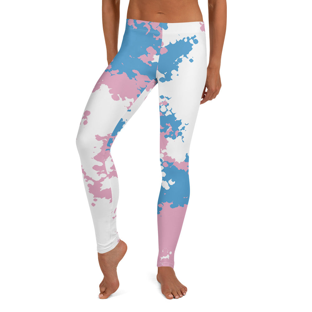 Transgender Trans Pride Women's Leggings Yoga Pants - Camouflage Transgender all-over-print-leggings-white-front-64caf0c1b7593