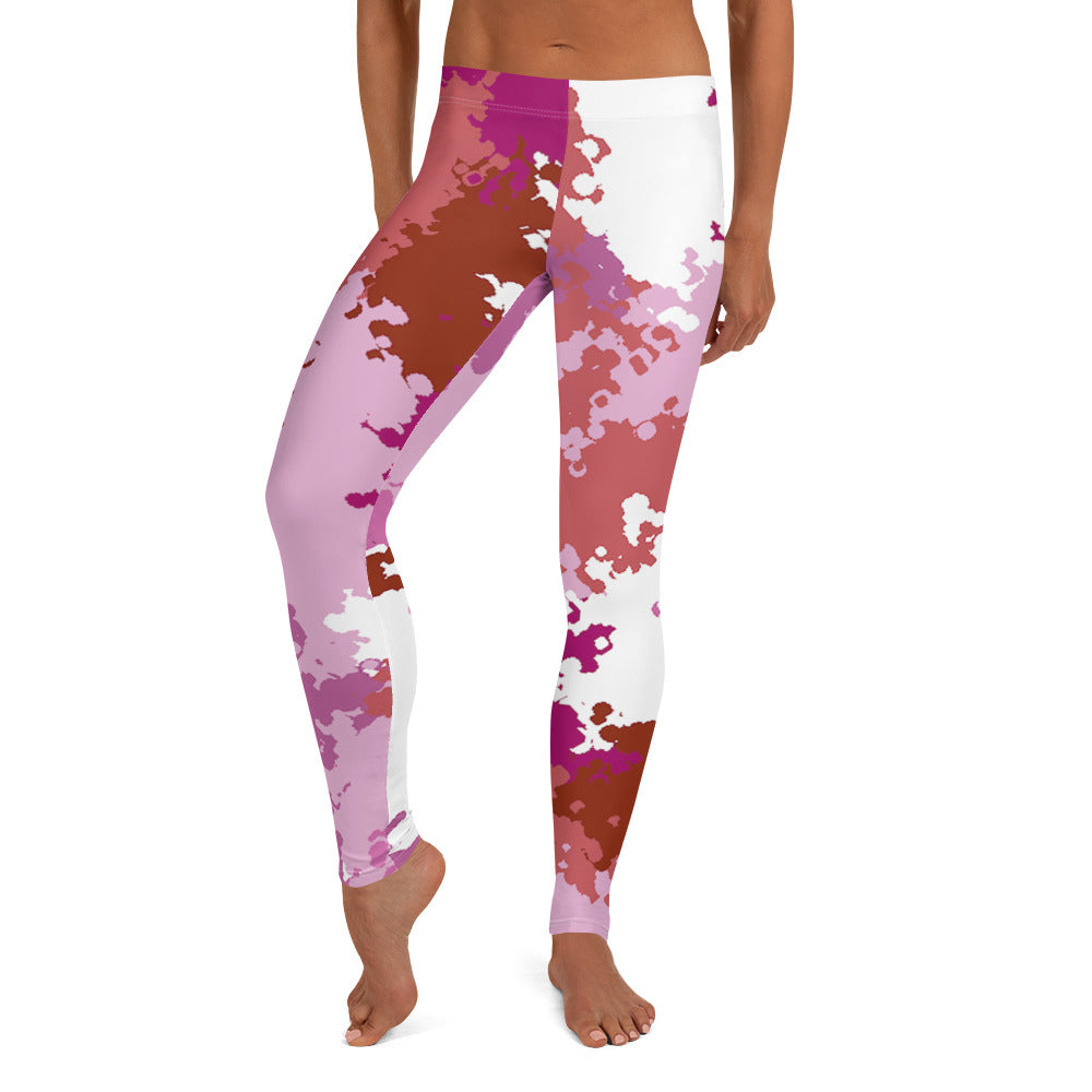 Lesbian Pride Women's Leggings Yoga Pants - Camo Lesbian all-over-print-leggings-white-front-64cc3a9a5a78c