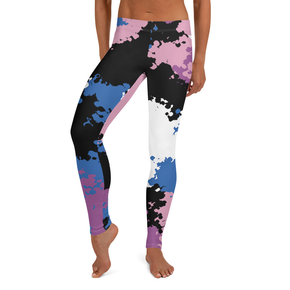 Genderfluid Pride Women's Leggings Yoga Pants - Camo Genderfluid all-over-print-leggings-white-front-64cc3e9f1a4c2