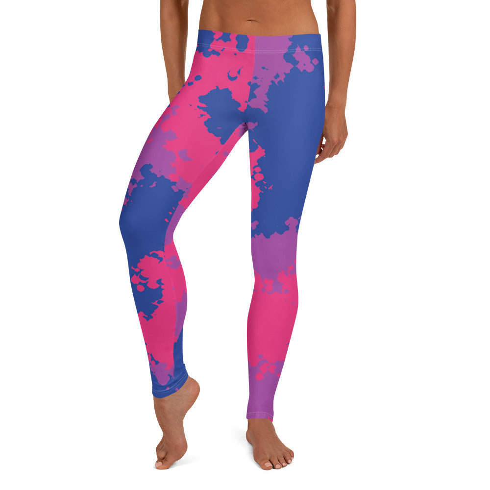 Bisexual Bi Pride Women's Leggings Yoga Pants in Camo Bisexual all-over-print-leggings-white-front-64cc43104713c