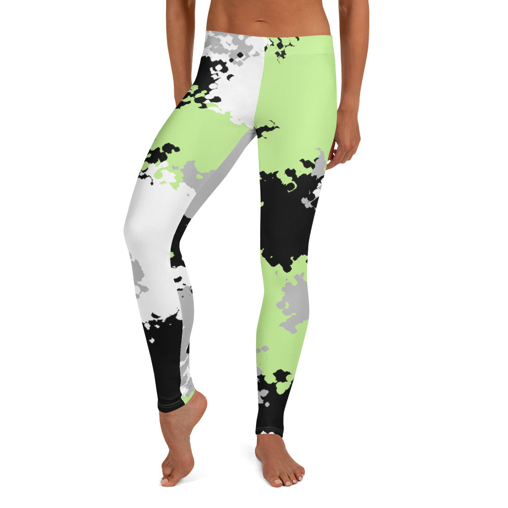 Agender Pride Women's Leggings Yoga Pants in Camo Agender all-over-print-leggings-white-front-64cc452bcf640