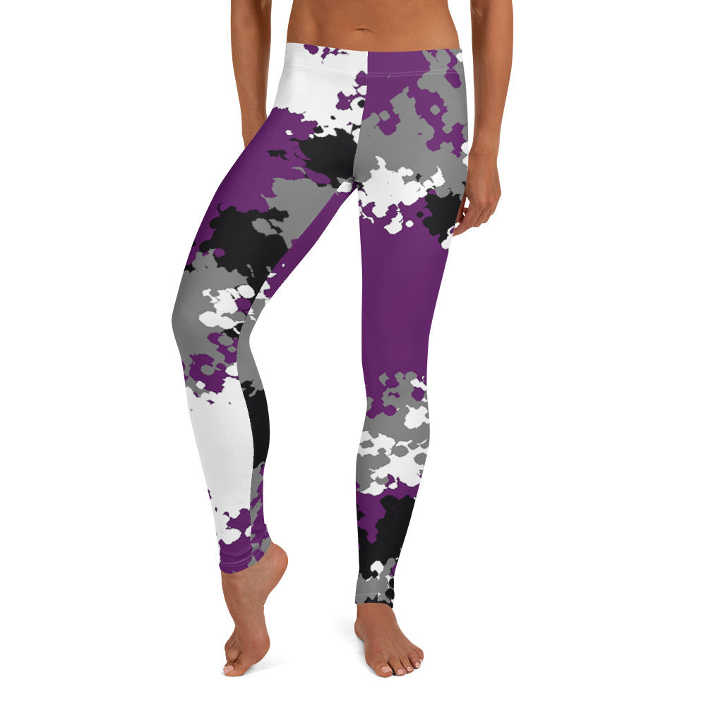 Asexual Ace Pride Women's Leggings Yoga Pants in Camo Asexual all-over-print-leggings-white-front-64cc465c71bac