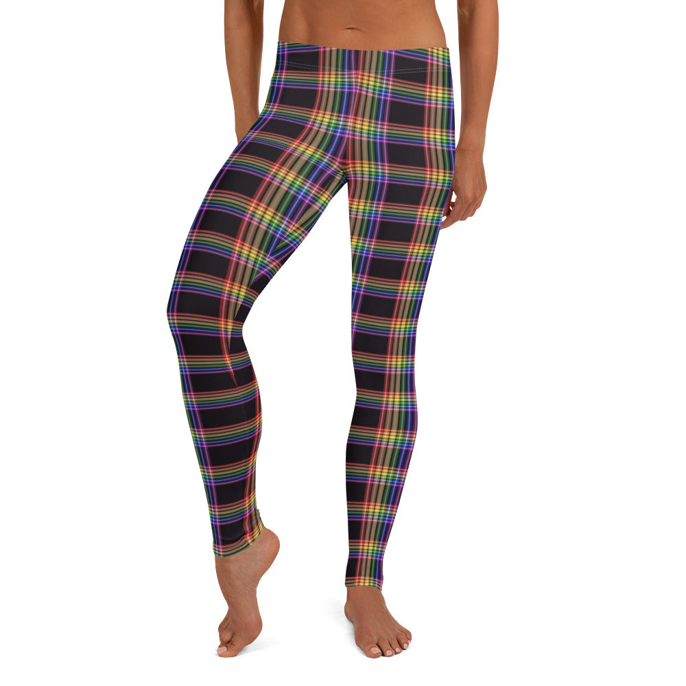 LGBTQ Pride Women's Leggings Yoga Pants - Plaid Pride all-over-print-leggings-white-front-652f1c2f1fe6b