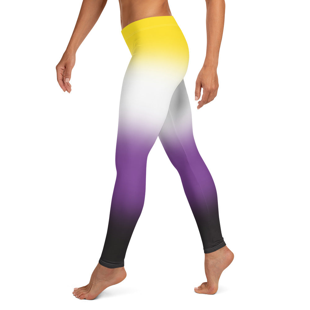 Nonbinary Enby Pride Women's Leggings Yoga Pants in Ombre all-over-print-leggings-white-left-64cadd8e02902