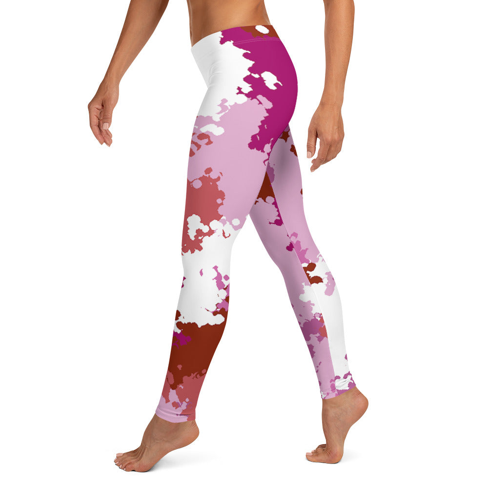 Lesbian Pride Women's Leggings Yoga Pants - Camo all-over-print-leggings-white-left-64cc3a9a5b688