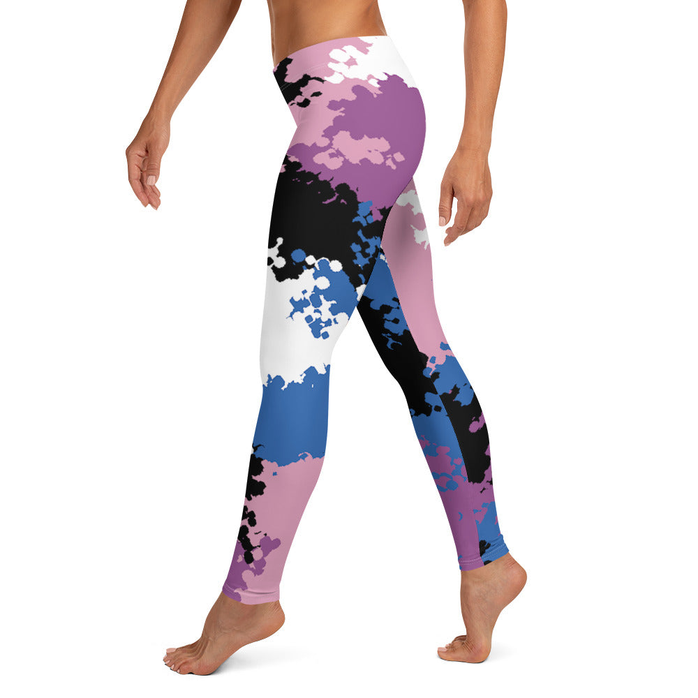 Genderfluid Pride Women's Leggings Yoga Pants - Camo all-over-print-leggings-white-left-64cc3e9f1cdf5