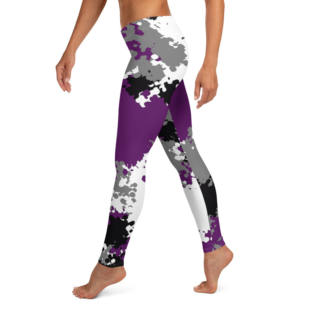 Asexual Ace Pride Women's Leggings Yoga Pants in Camo all-over-print-leggings-white-left-64cc465c7338a