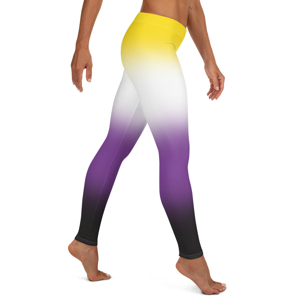 Nonbinary Enby Pride Women's Leggings Yoga Pants in Ombre all-over-print-leggings-white-right-64cadd8e029aa