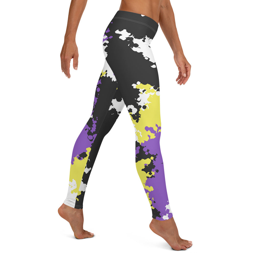 Nonbinary Enby Pride Women's Leggings Yoga Pants in Camouflage all-over-print-leggings-white-right-64cc3a4a086b8