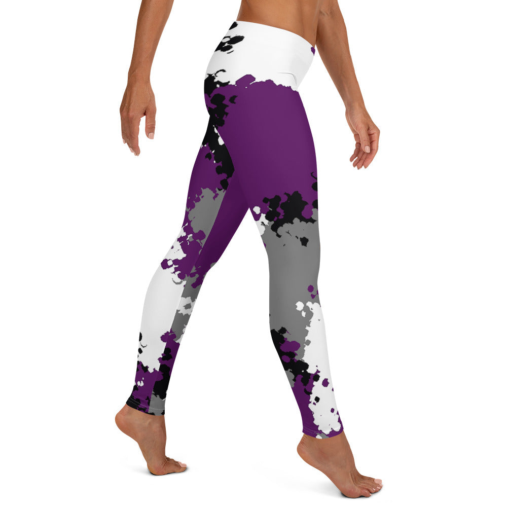 Asexual Ace Pride Women's Leggings Yoga Pants in Camo all-over-print-leggings-white-right-64cc465c733e9