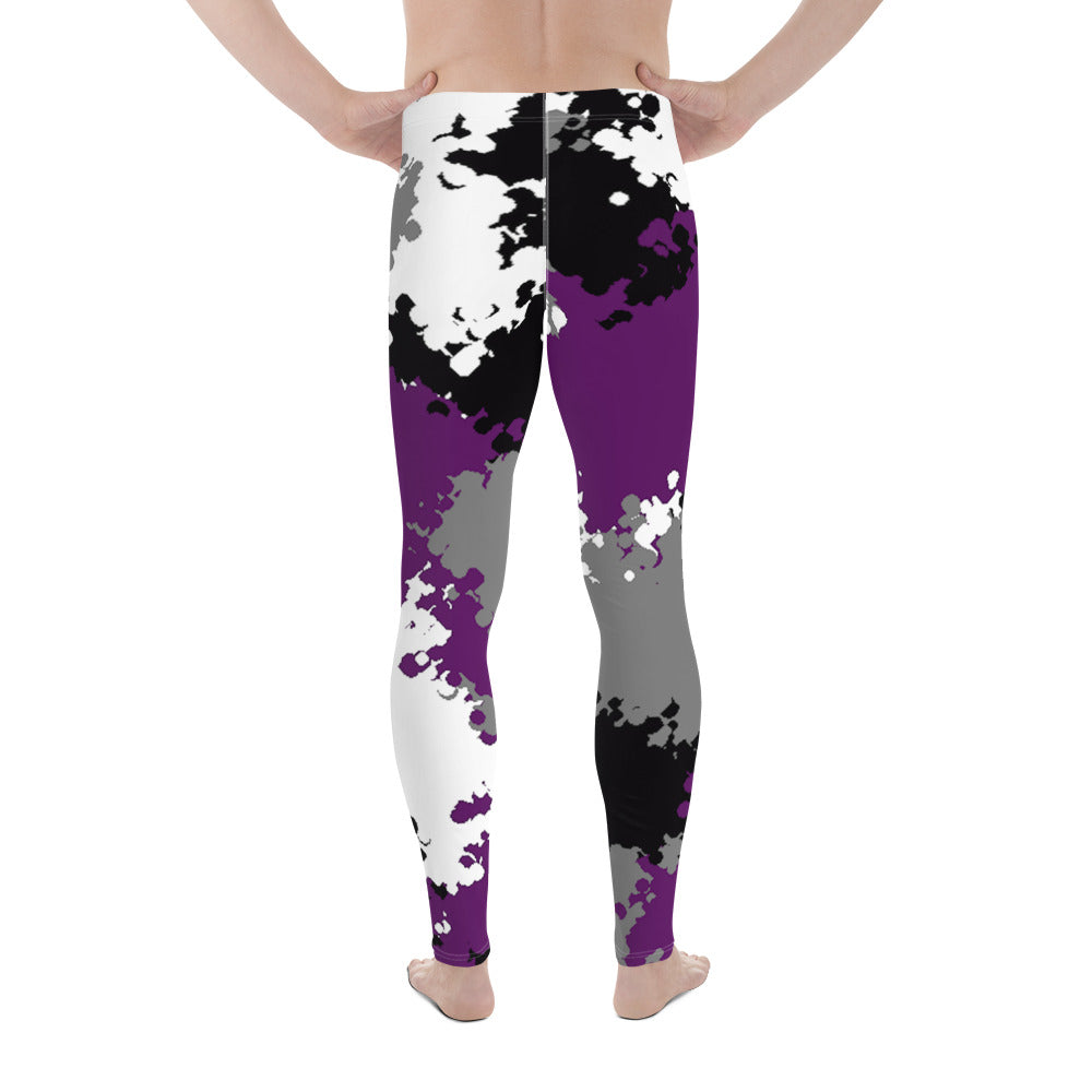 Asexual Ace Pride Men's Leggings Yoga Pants in Camo all-over-print-mens-leggings-white-back-64cc46aa79f2f