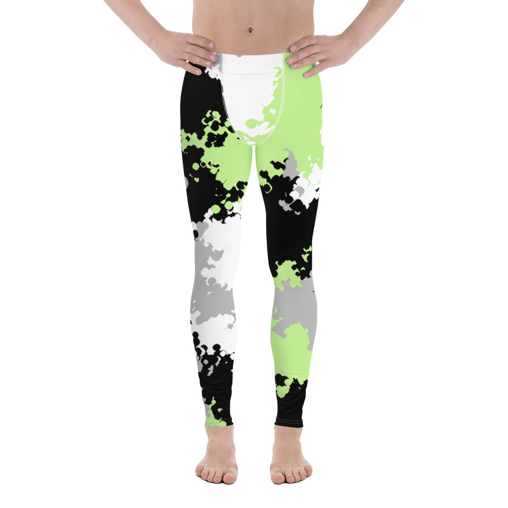 Agender Pride Men's Leggings Yoga Pants in Camo Agender all-over-print-mens-leggings-white-front-64cc45965eea4