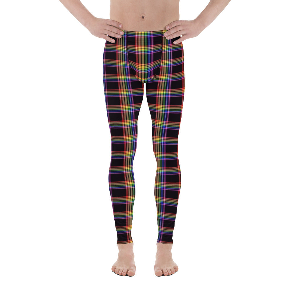 LGBTQ Pride Men's Leggings Yoga Pants - Plaid Pride all-over-print-mens-leggings-white-front-652f1bc91fd1f