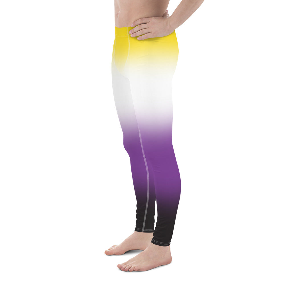 Nonbinary Enby Pride Men's Leggings Yoga Pants in Ombre all-over-print-mens-leggings-white-left-64cadea7a09f7