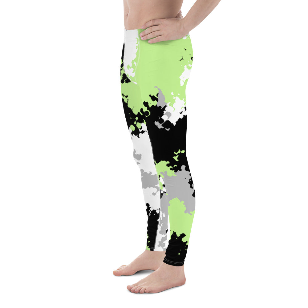 Agender Pride Men's Leggings Yoga Pants in Camo all-over-print-mens-leggings-white-left-64cc45965fe29