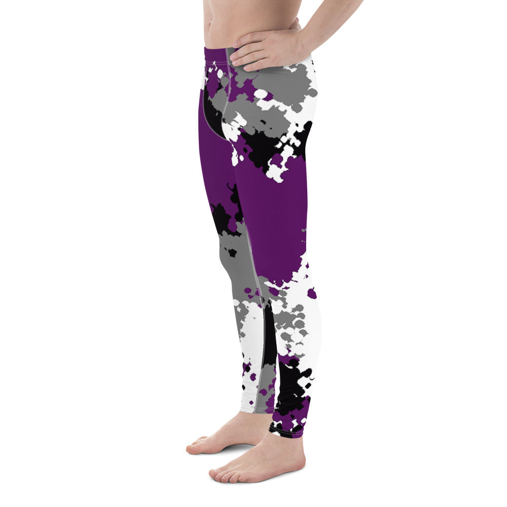 Asexual Ace Pride Men's Leggings Yoga Pants in Camo all-over-print-mens-leggings-white-left-64cc46aa79ff9