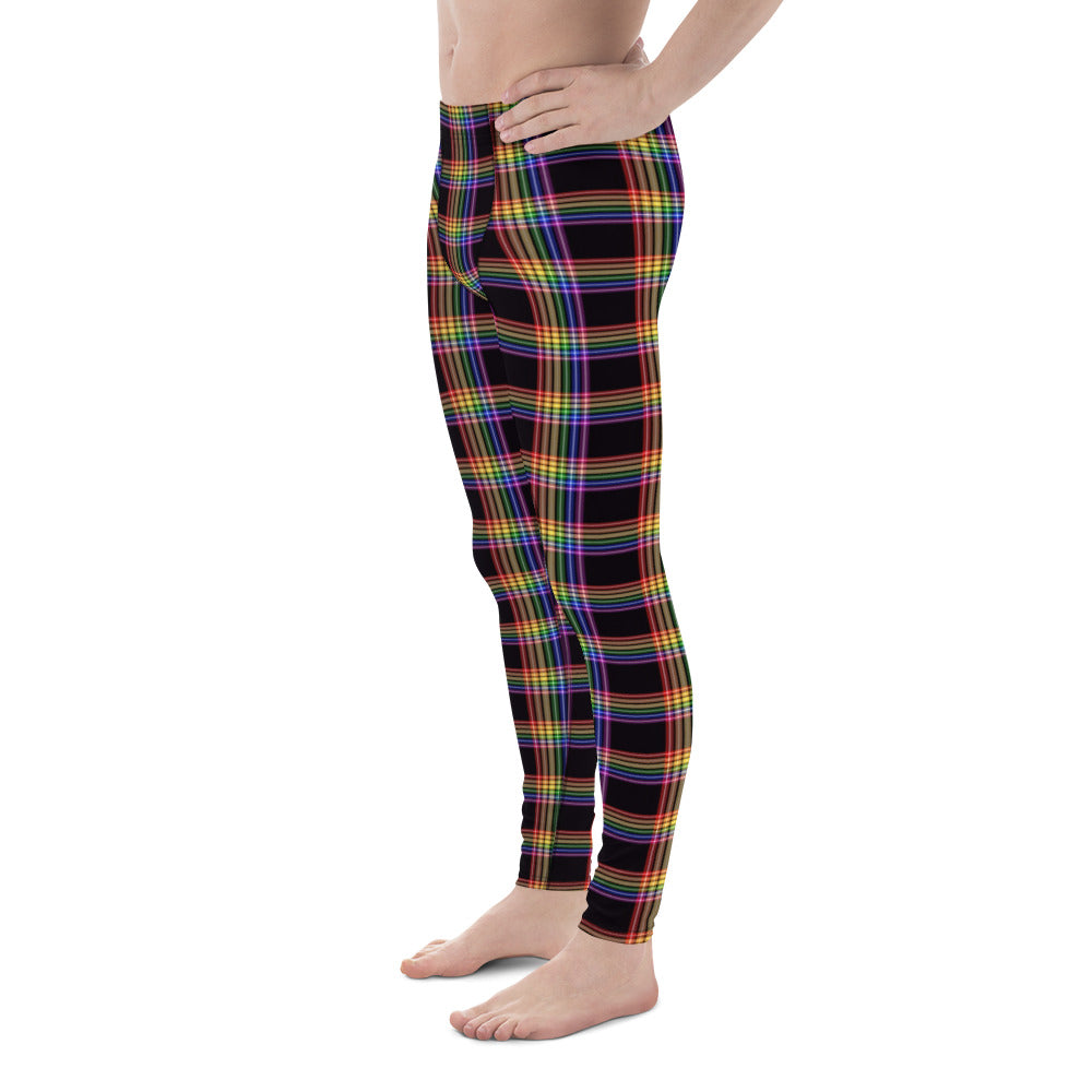 LGBTQ Pride Men's Leggings Yoga Pants - Plaid all-over-print-mens-leggings-white-left-652f1bc920a6d