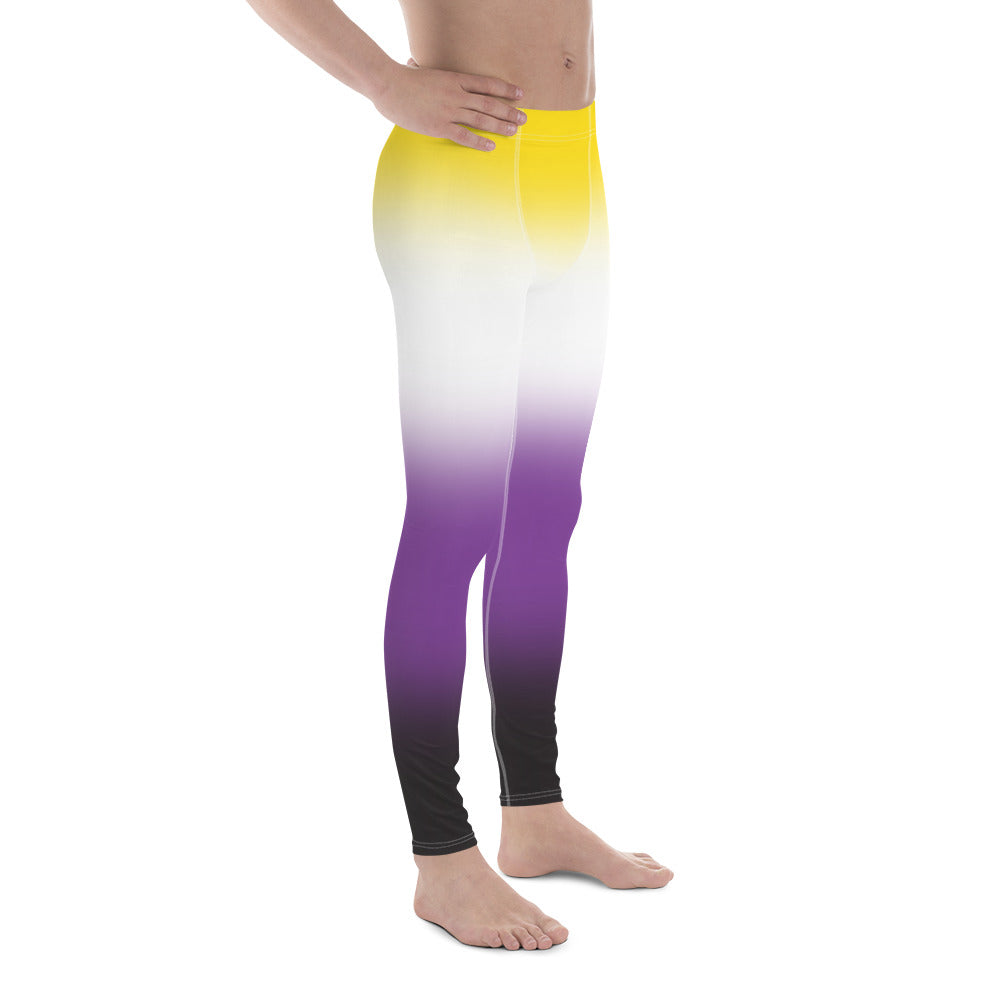 Nonbinary Enby Pride Men's Leggings Yoga Pants in Ombre all-over-print-mens-leggings-white-right-64cadea7a0a52