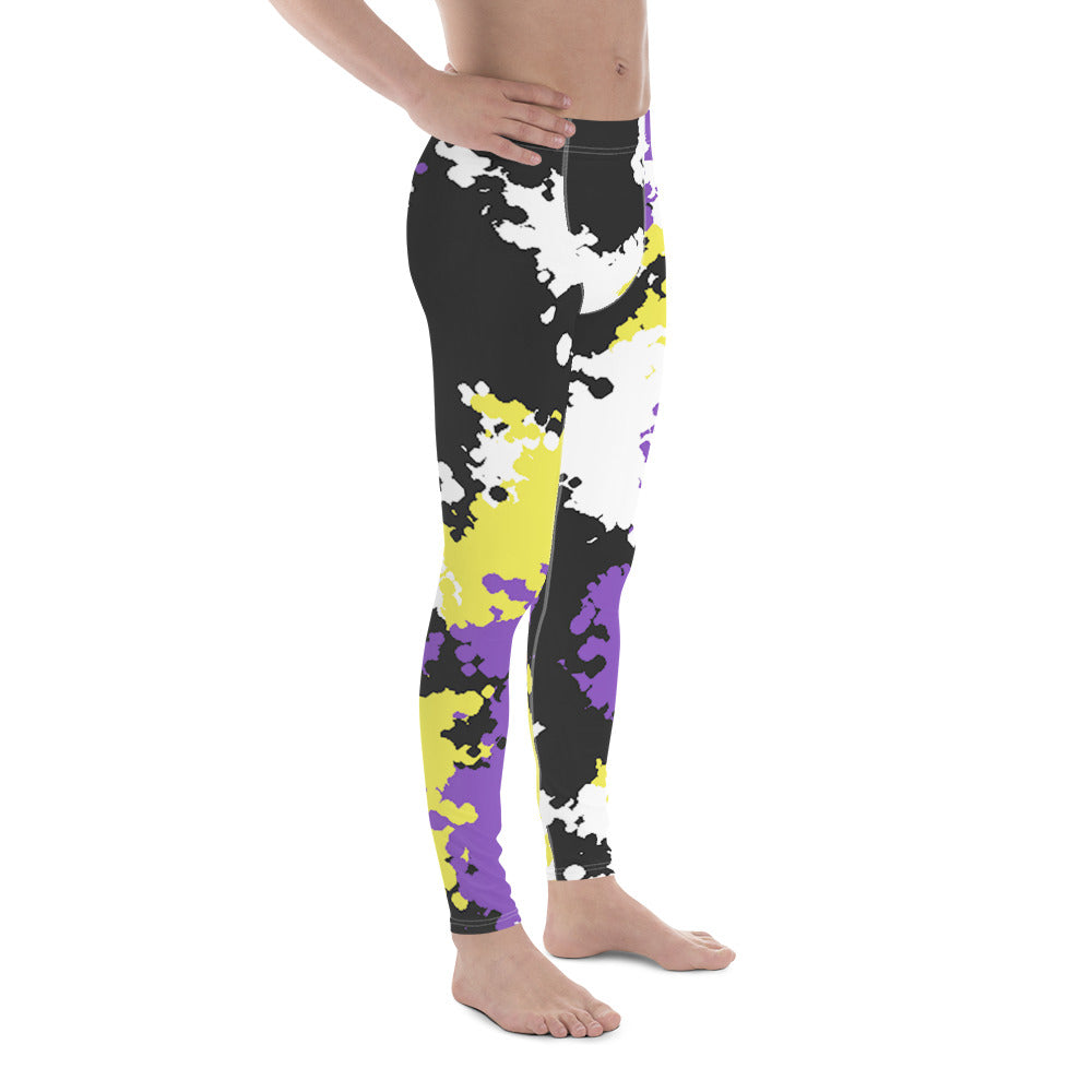 Nonbinary Enby Pride Men's Leggings Yoga Pants in Camouflage all-over-print-mens-leggings-white-right-64cc3a03cdc43