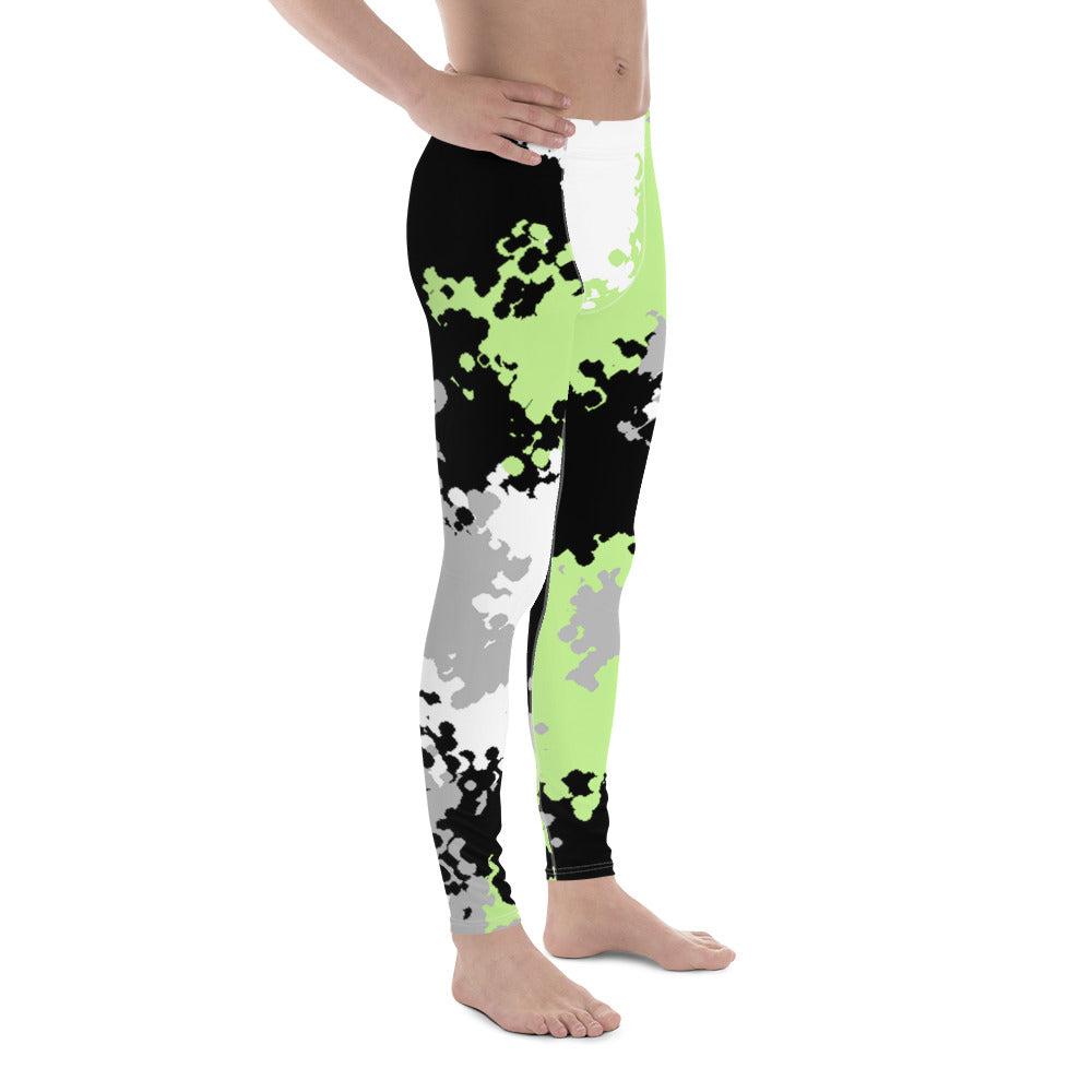 Agender Pride Men's Leggings Yoga Pants in Camo all-over-print-mens-leggings-white-right-64cc45965feda