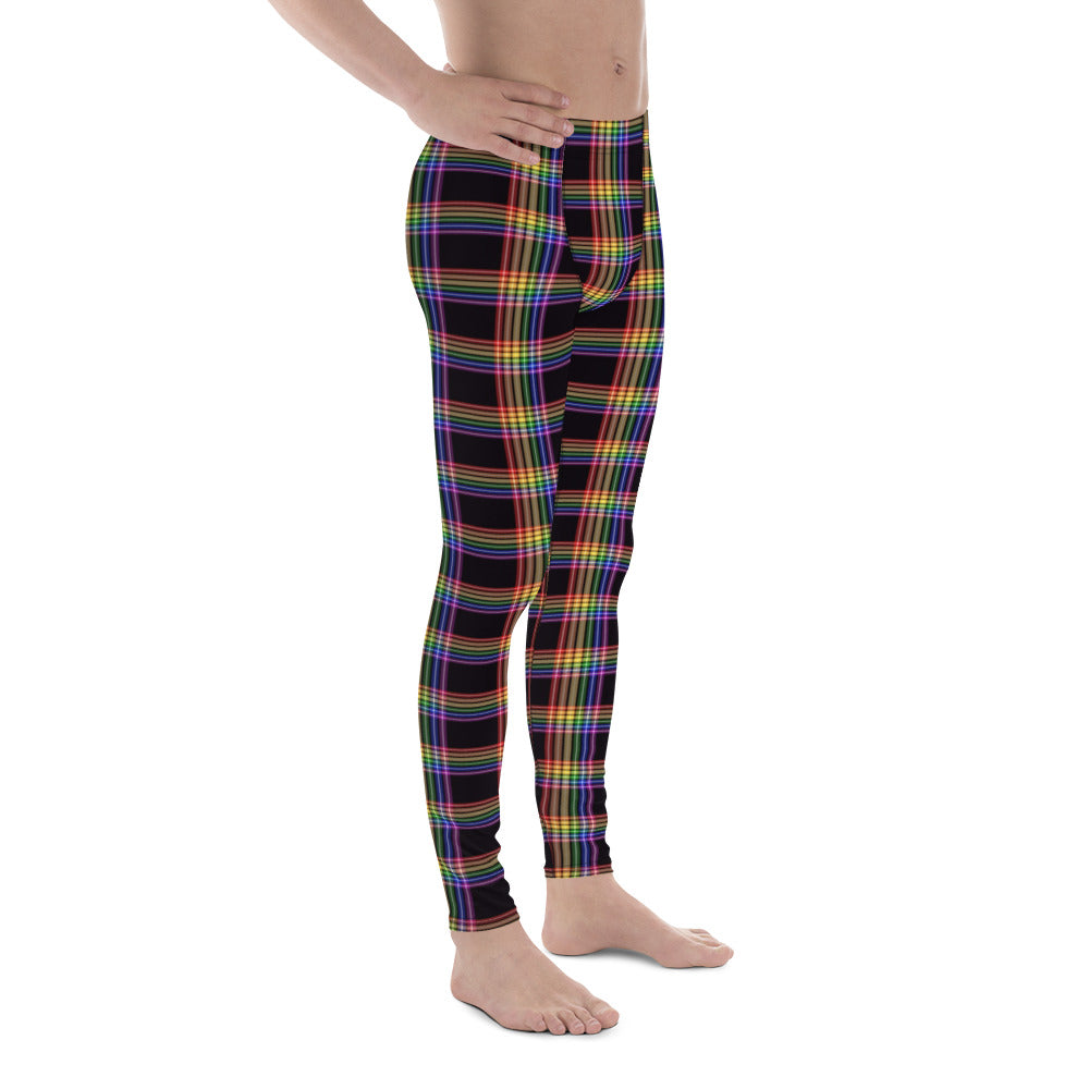 LGBTQ Pride Men's Leggings Yoga Pants - Plaid all-over-print-mens-leggings-white-right-652f1bc920adc