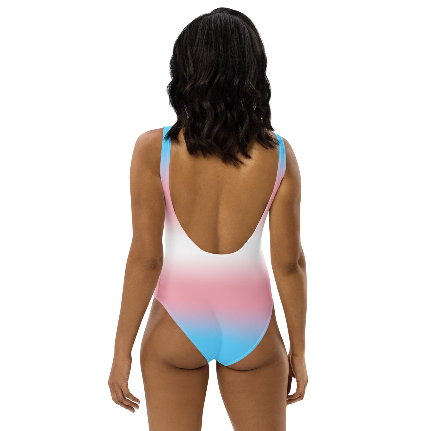 Transgender Trans Pride One-Piece Swimsuit Bathing Suit in Ombre all-over-print-one-piece-swimsuit-white-back-65ccd7f226374