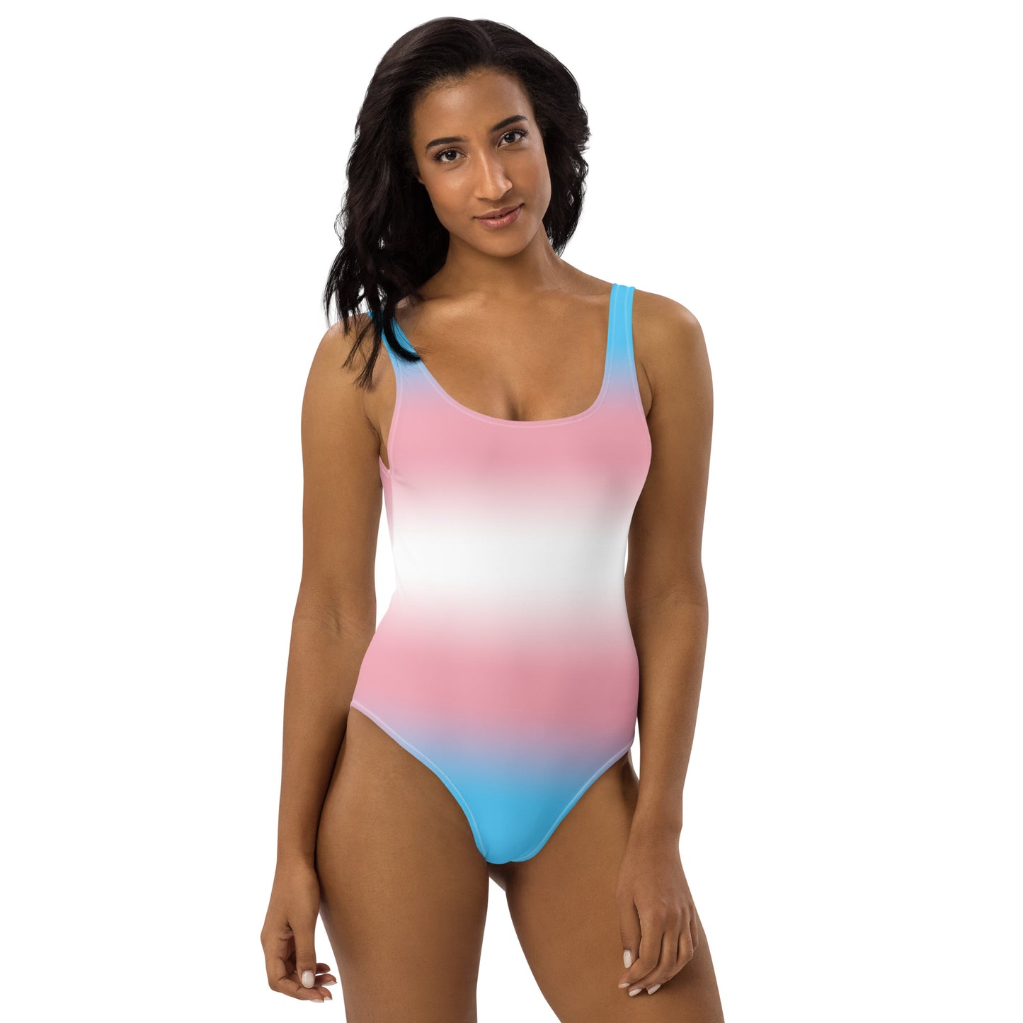 Transgender Trans Pride One-Piece Swimsuit Bathing Suit in Ombre all-over-print-one-piece-swimsuit-white-front-65ccd7f2262a7