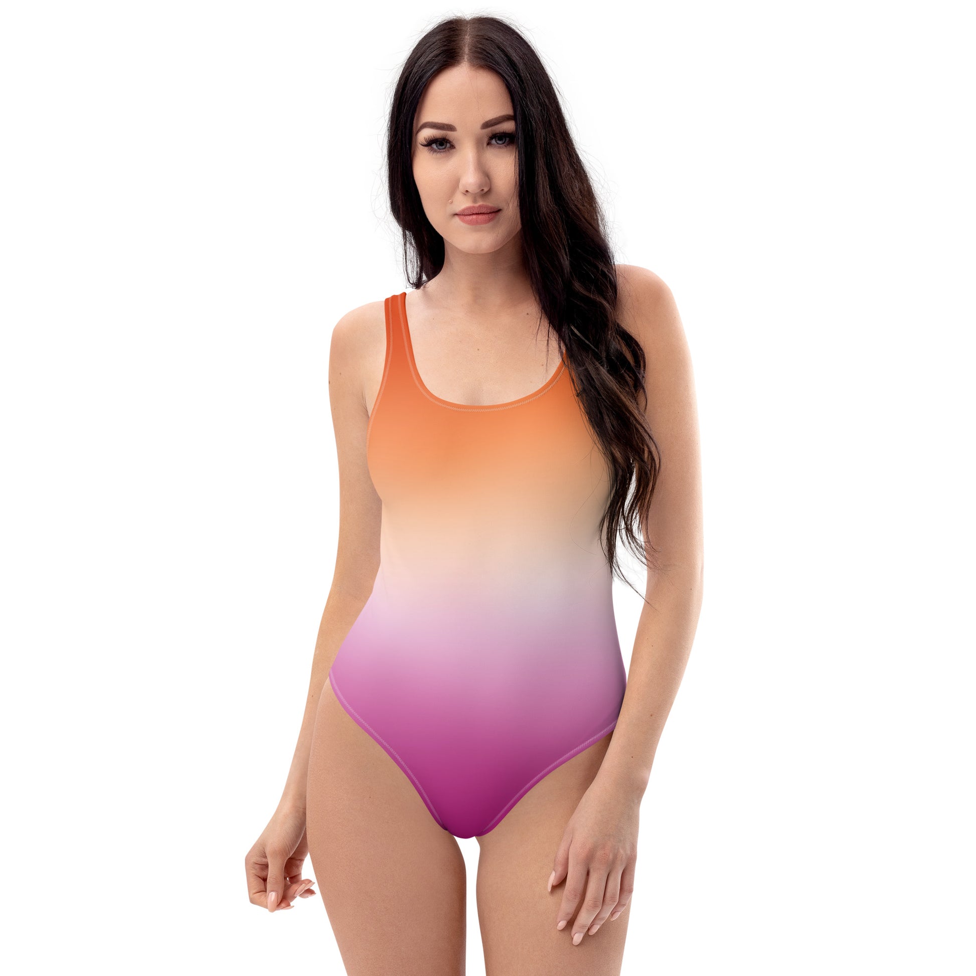 Lesbian Pride One-Piece Swimsuit Bathing Suit in Ombre all-over-print-one-piece-swimsuit-white-front-65ccd878162bb