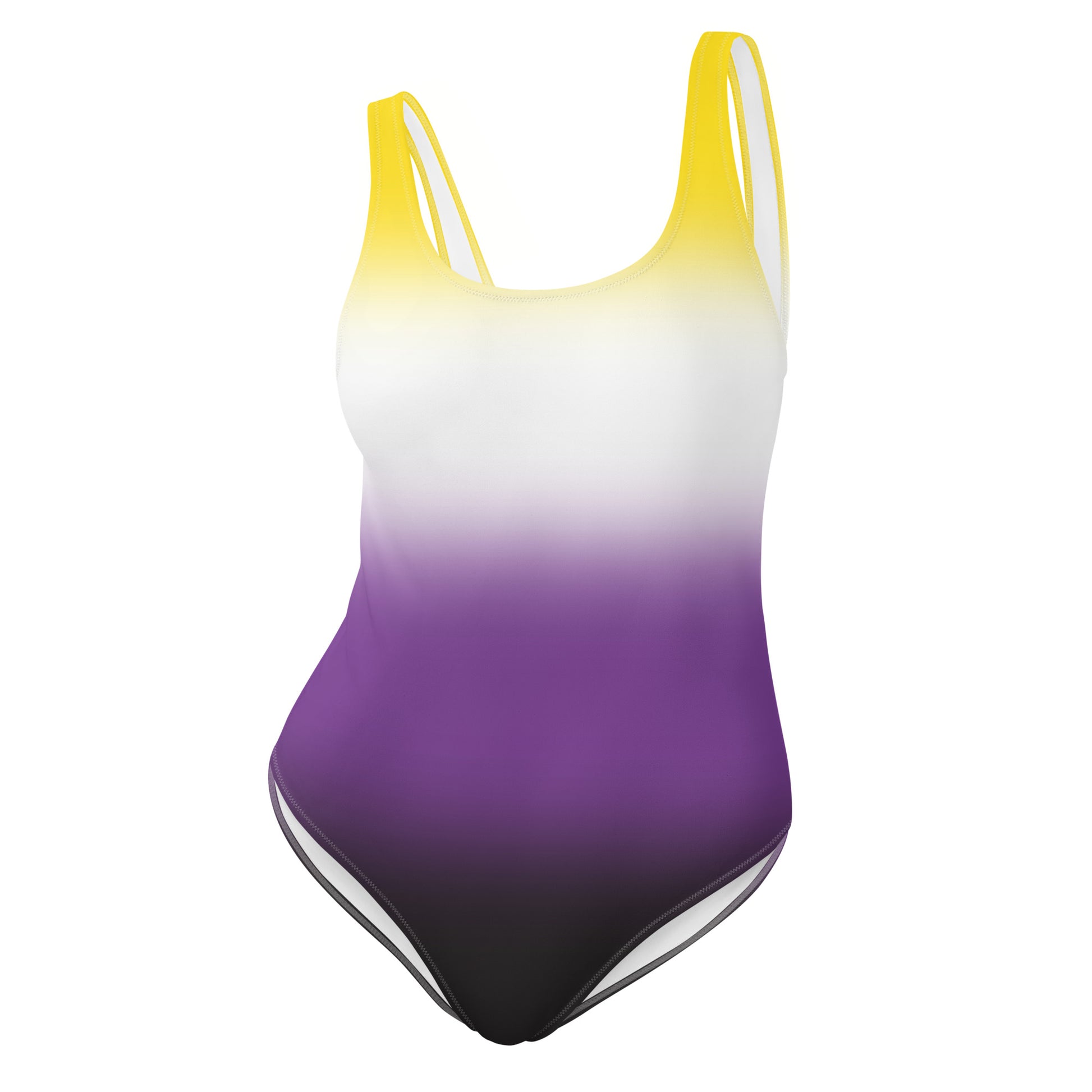 Nonbinary Enby Pride One-Piece Swimsuit Bathing Suit in Ombre Nonbinary Multi all-over-print-one-piece-swimsuit-white-front-65ccd96dd3c1d