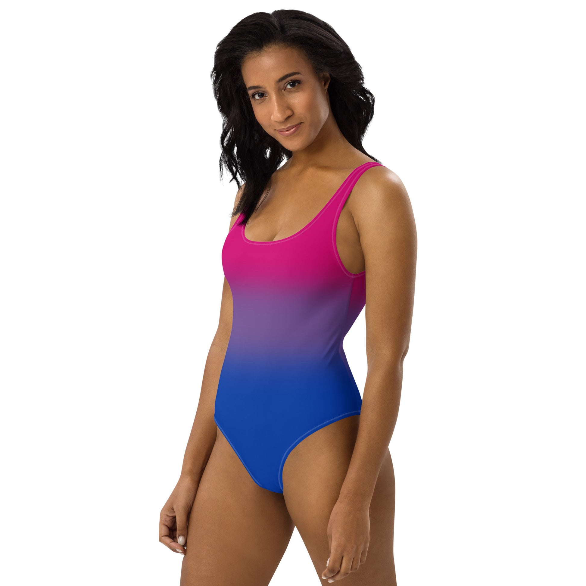 Bisexual Bi Pride One-Piece Swimsuit Bathing Suit in Ombre all-over-print-one-piece-swimsuit-white-left-65ccd8f272b7b