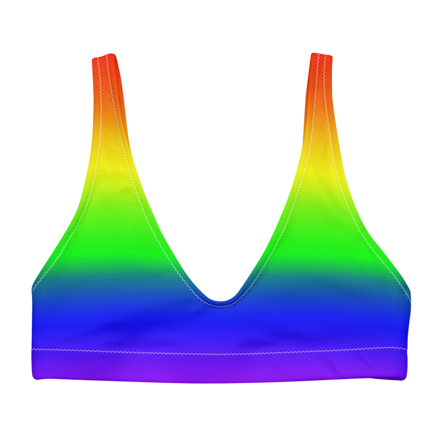 LGBTQ Pride Recycled Padded Bikini Top Sports Bra - Ombre Pride all-over-print-recycled-padded-bikini-top-white-front-648a606c15c8f