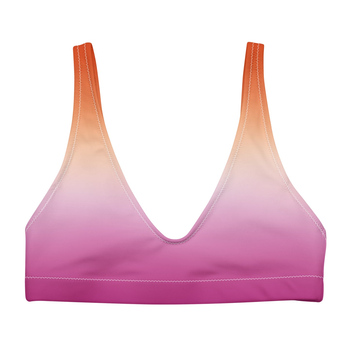 Lesbian Pride Recycled Padded Bikini Top Sports Bra - Ombre Lesbian all-over-print-recycled-padded-bikini-top-white-front-648a618b7cc19