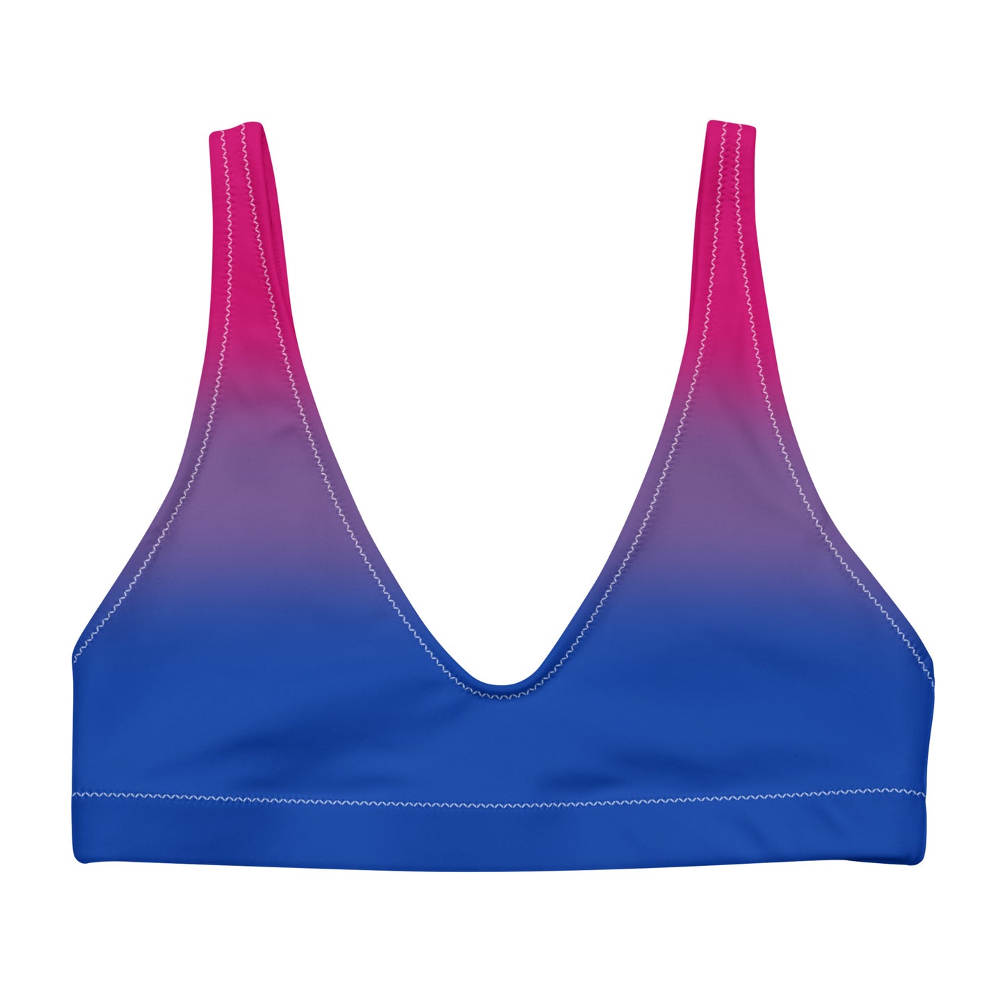 Bisexual Bi Pride Recycled Padded Bikini Top Sports Bra in Ombre Bisexual all-over-print-recycled-padded-bikini-top-white-front-648a620b94960