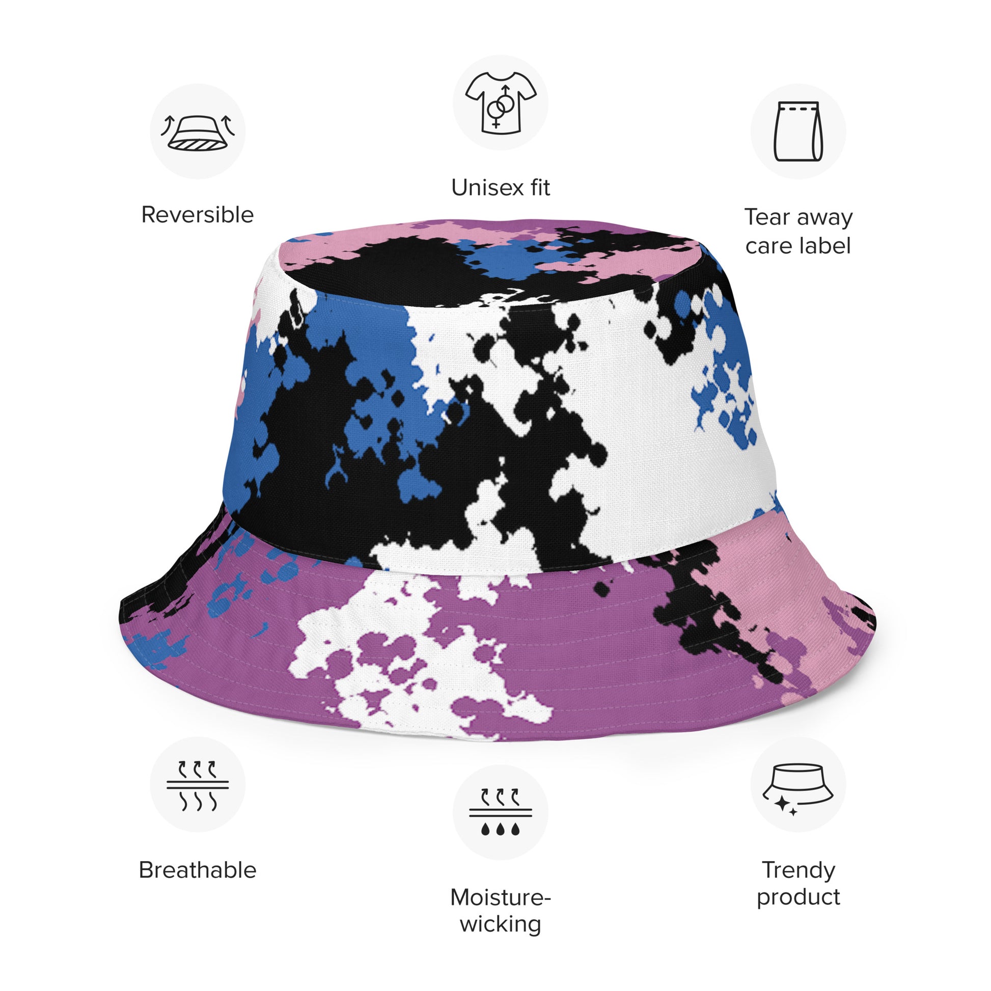 Genderfluid Pride Reversible Bucket Hat - Camo all-over-print-reversible-bucket-hat-white-front-outside-64c7029edeea2