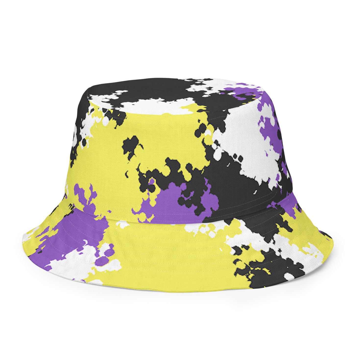 Nonbinary Enby Pride Reversible Bucket Hat in Camouflage Nonbinary all-over-print-reversible-bucket-hat-white-front-outside-64c704ec84629