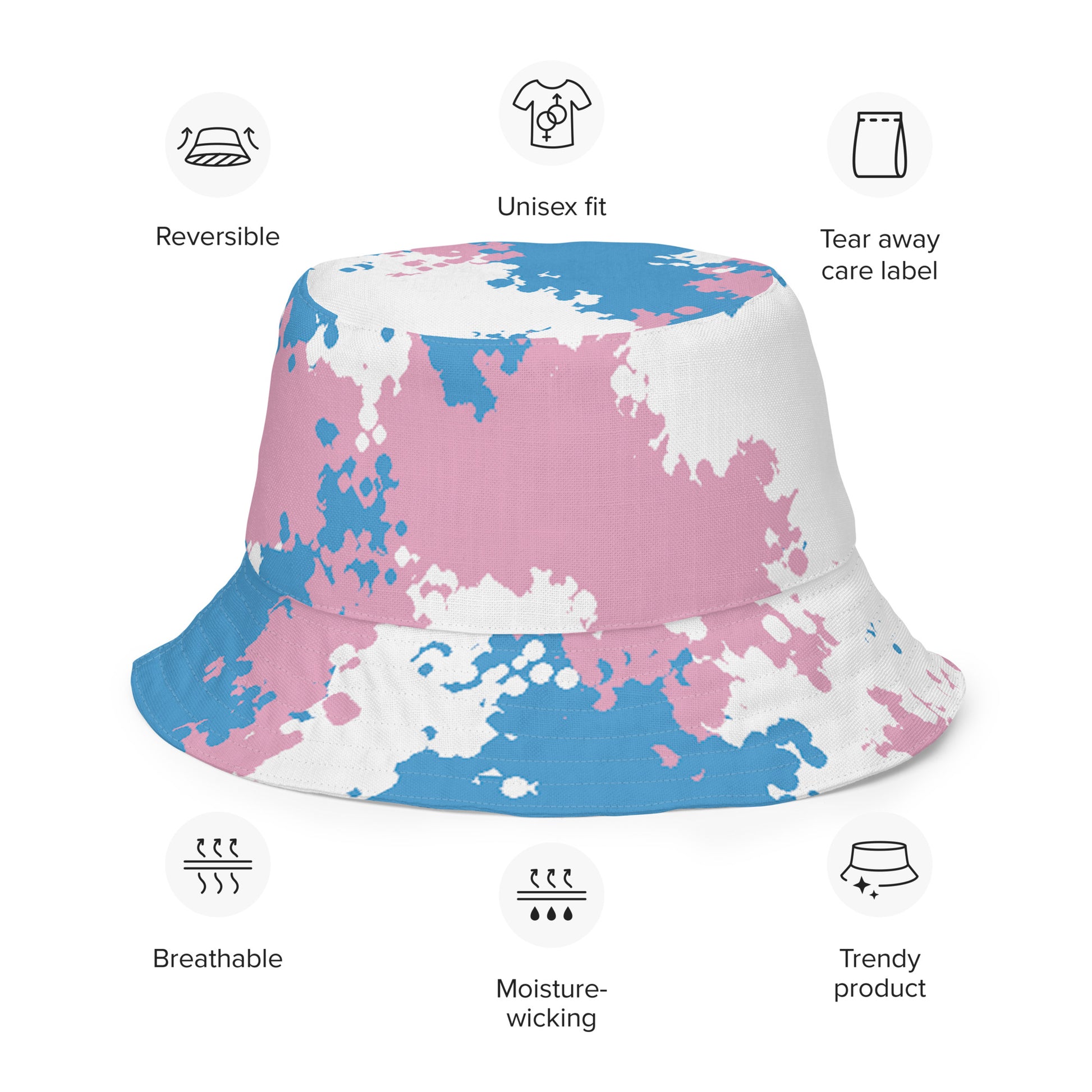 Transgender Trans Pride Reversible Bucket Hat - Camouflage all-over-print-reversible-bucket-hat-white-front-outside-64c707d97d461