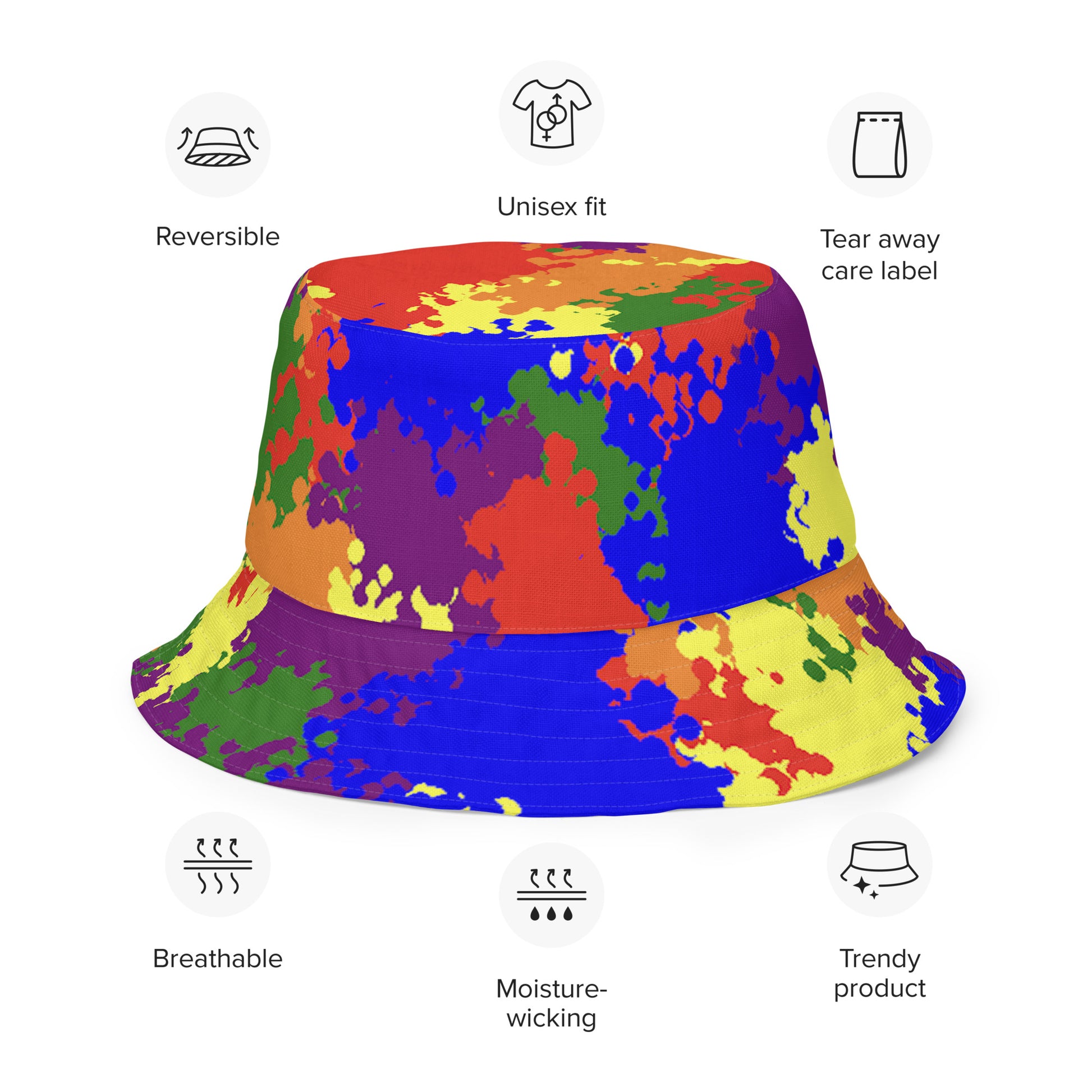 LGBTQ Pride Reversible Bucket Hat in Camouflage all-over-print-reversible-bucket-hat-white-front-outside-64c708a95ad86