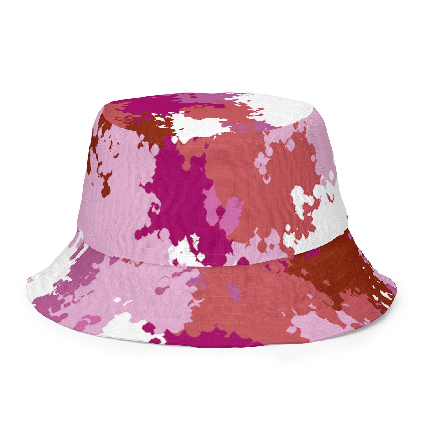 Lesbian Pride Reversible Bucket Hat - Camo Lesbian all-over-print-reversible-bucket-hat-white-front-outside-64c709dfd4a63