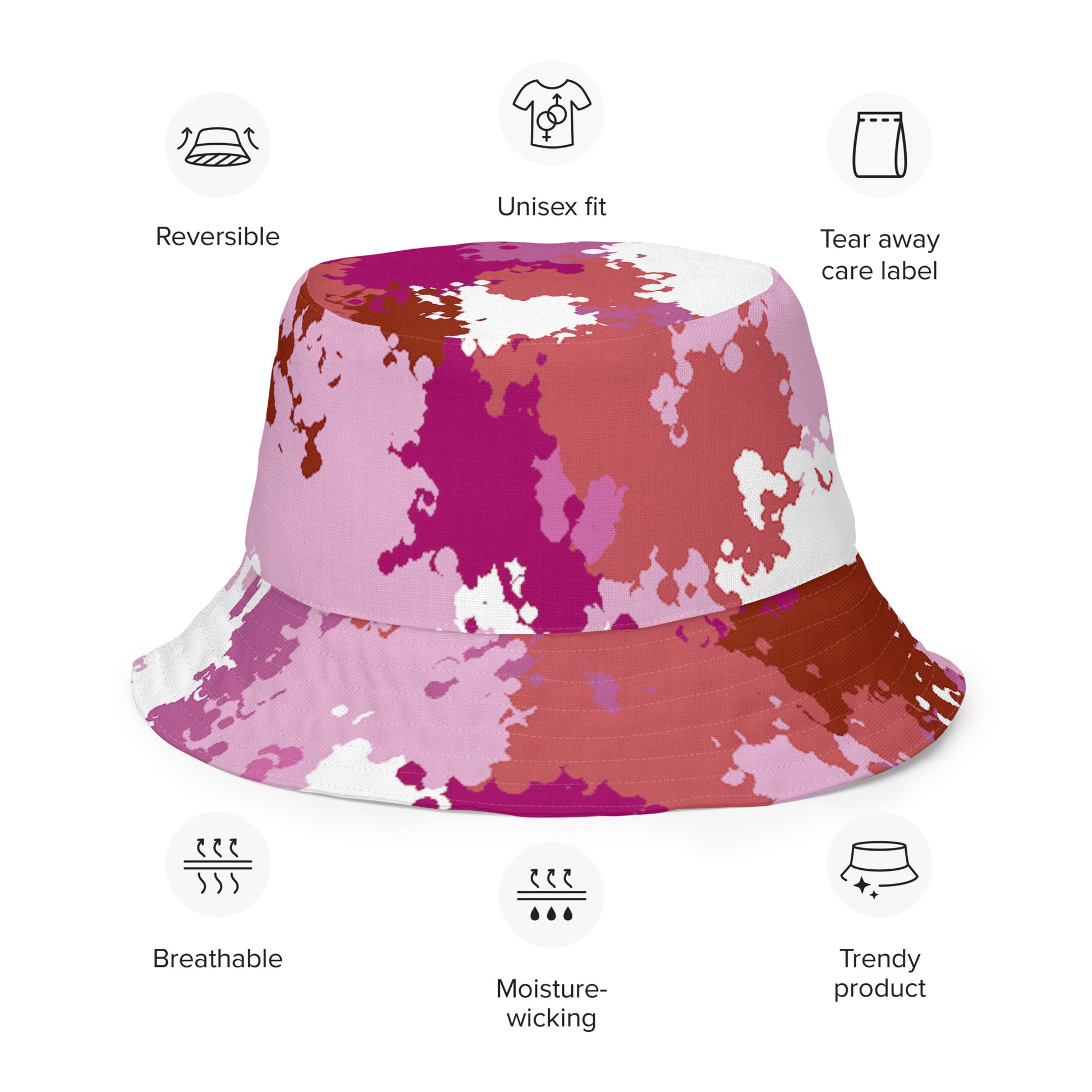 Lesbian Pride Reversible Bucket Hat - Camo all-over-print-reversible-bucket-hat-white-front-outside-64c709dfd6638