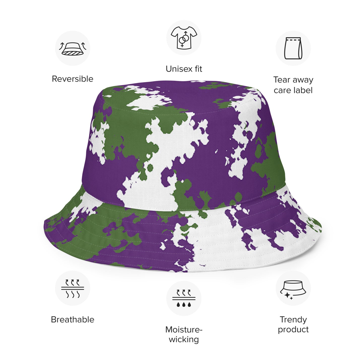 Genderqueer Pride Reversible Bucket Hat - Camo all-over-print-reversible-bucket-hat-white-front-outside-64c70e3326487