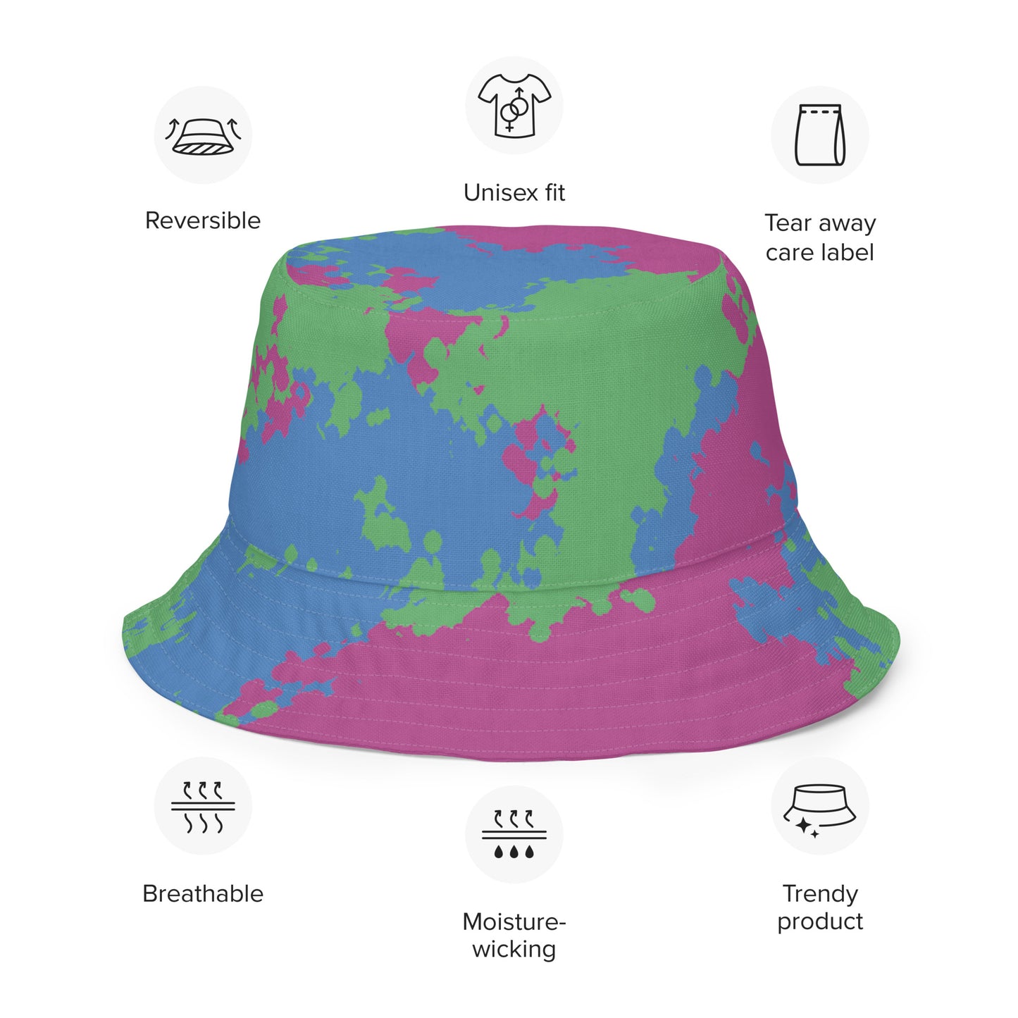 Polysexual Poly Pride Reversible Bucket Hat - Camouflage all-over-print-reversible-bucket-hat-white-front-outside-64c70e9cbca1e