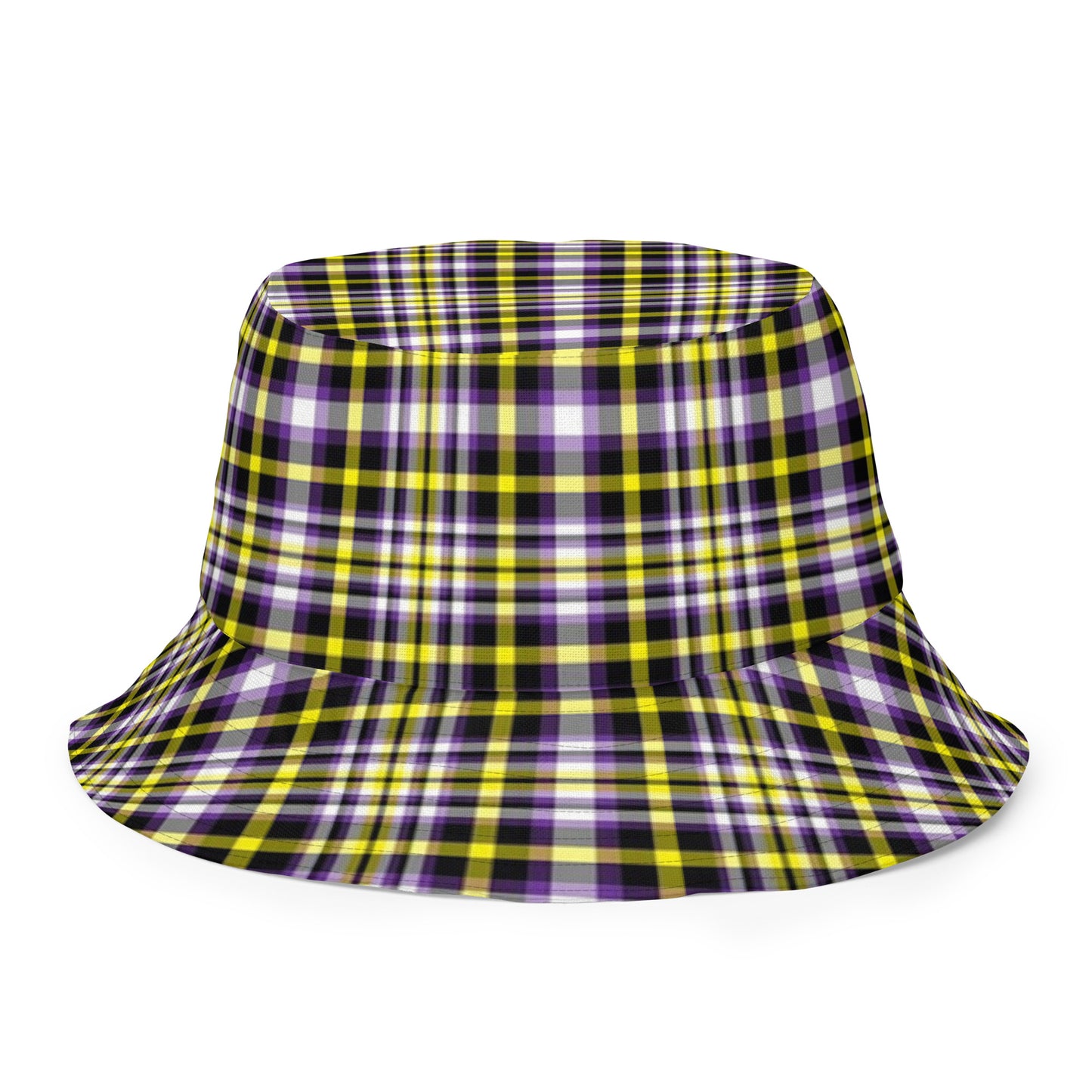 Nonbinary Enby Pride Reversible Bucket Hat in Plaid all-over-print-reversible-bucket-hat-white-front-outside-653324fc52a46