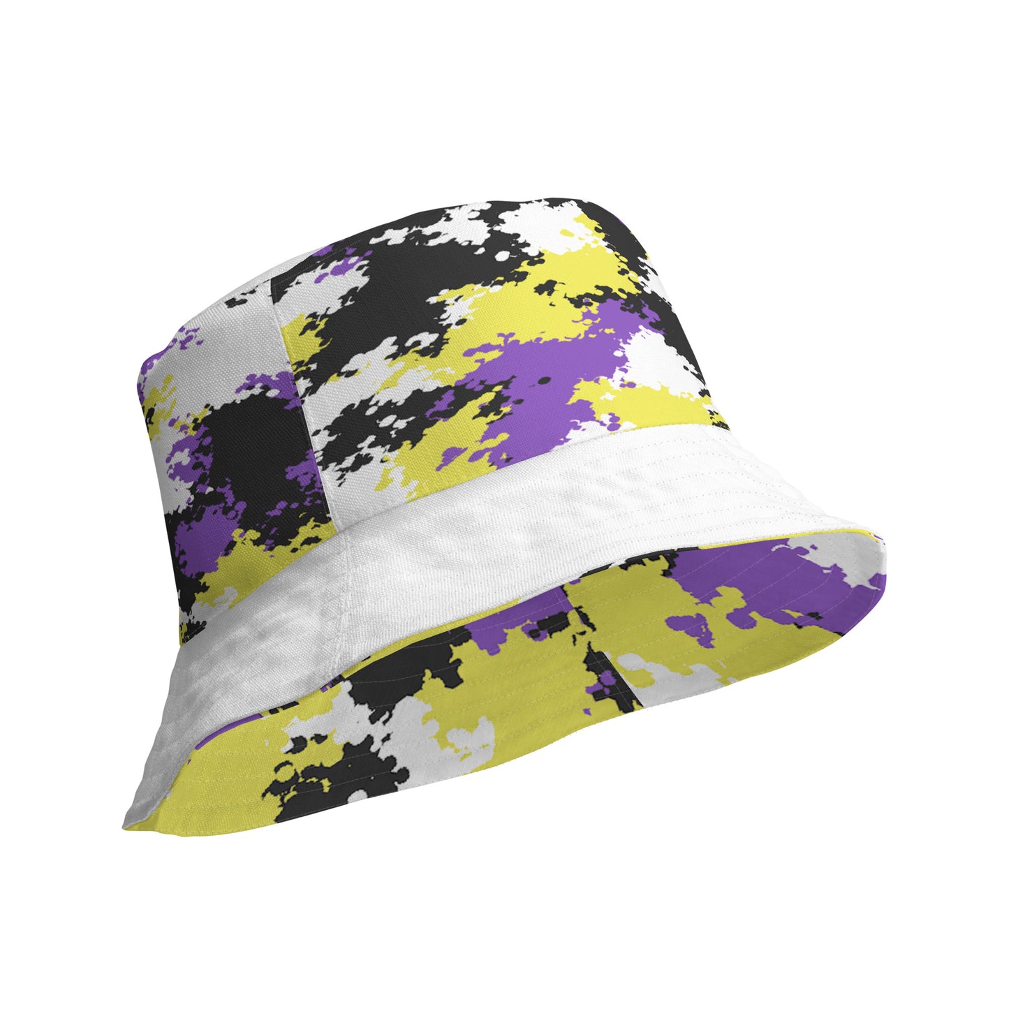 Nonbinary Enby Pride Reversible Bucket Hat in Camouflage all-over-print-reversible-bucket-hat-white-product-details-inside-64c704ec852f3