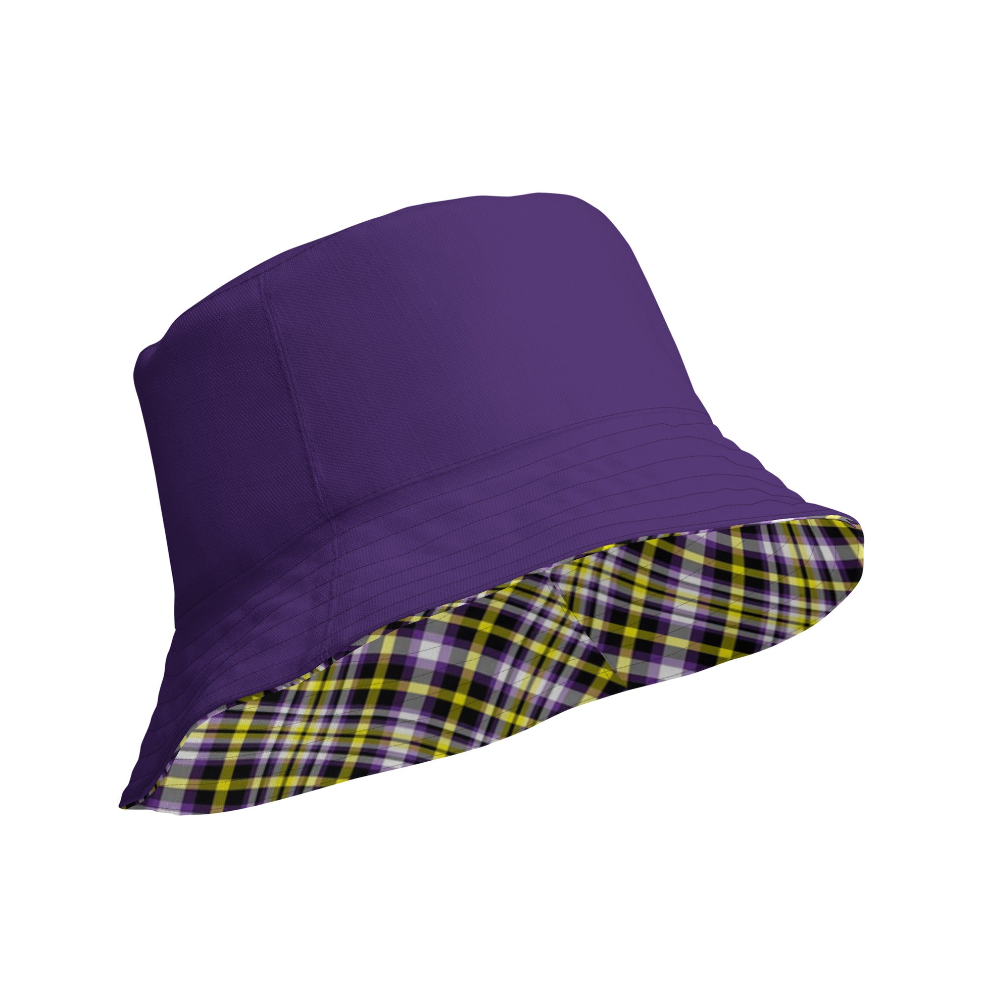 Nonbinary Enby Pride Reversible Bucket Hat in Plaid all-over-print-reversible-bucket-hat-white-product-details-inside-653324fc52c26