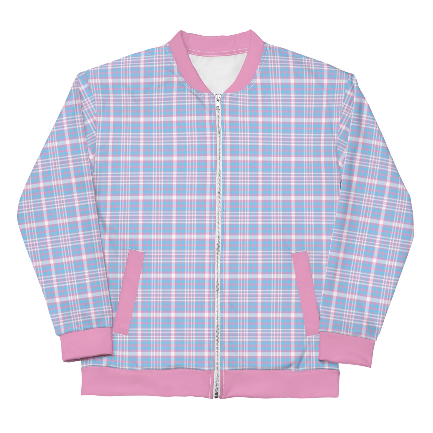 Transgender Trans Pride Bomber Jacket Coat - Plaid Transgender all-over-print-unisex-bomber-jacket-white-front-6532fe37aa466