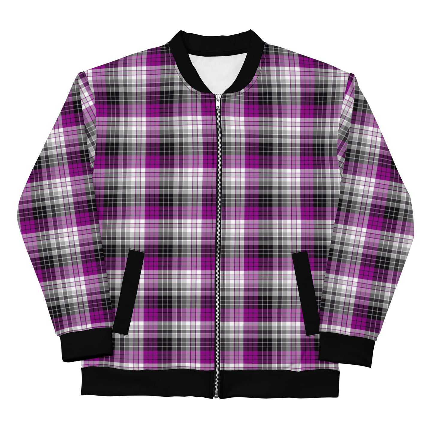 Asexual Ace Pride Bomber Jacket Coat in Plaid Asexual all-over-print-unisex-bomber-jacket-white-front-6532ffae3cd46