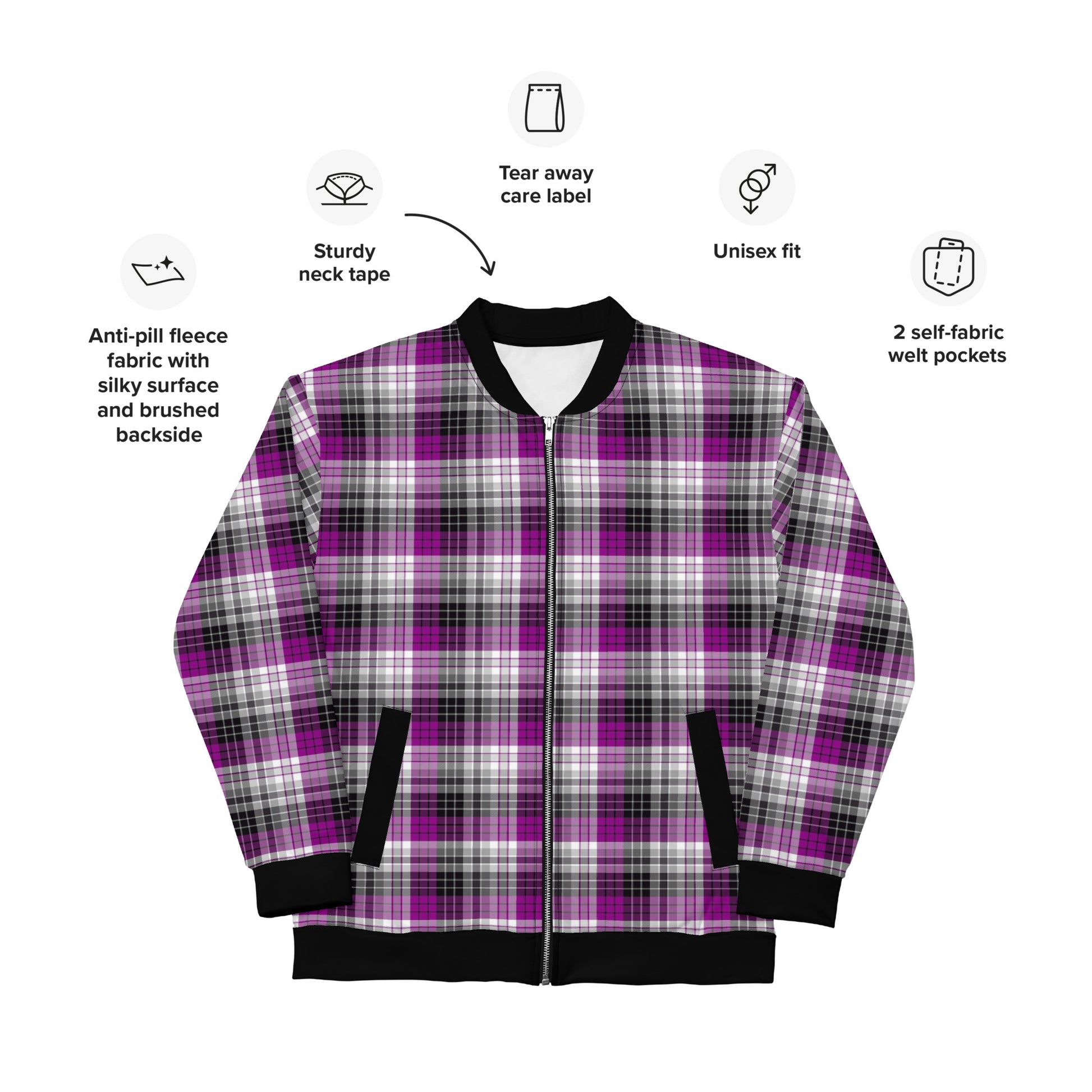 Asexual Ace Pride Bomber Jacket Coat in Plaid all-over-print-unisex-bomber-jacket-white-front-6532ffae3da7b